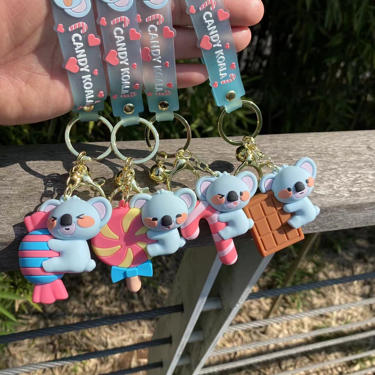 Candy koala keychains with colorful straps and different candy details